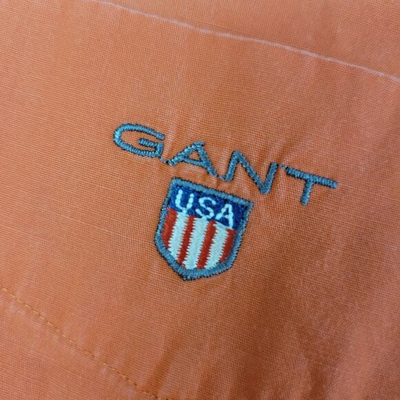 Gant Mens Short Sleeve Peach Poplin Button-Down Shirt Coral Medium 100% Cotton - Picture 4 of 9